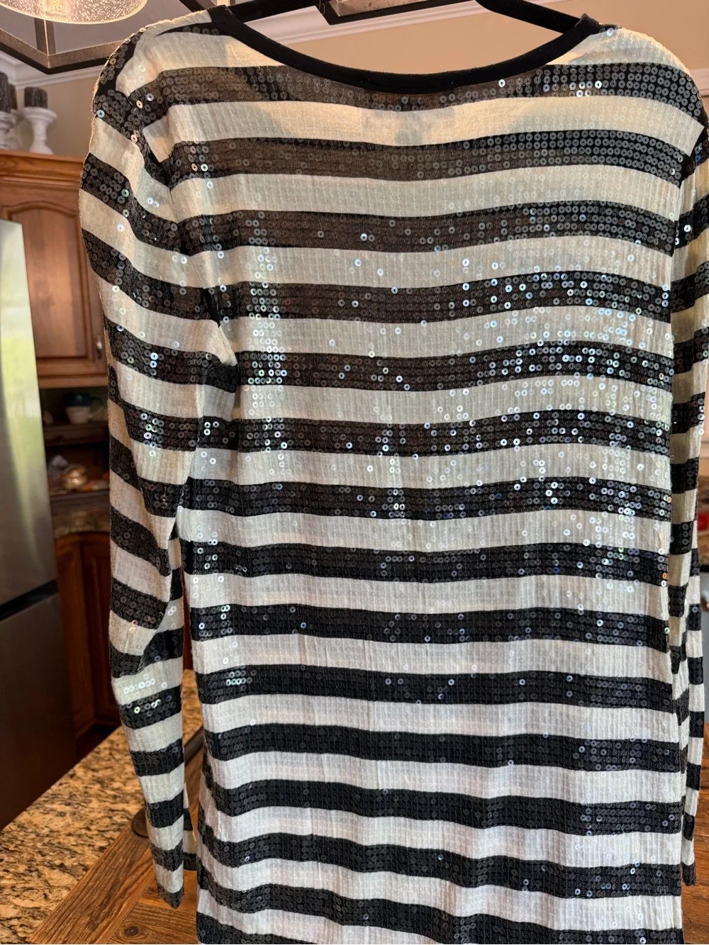 Michael Kors Black and White Sequin Striped Maxi Dress